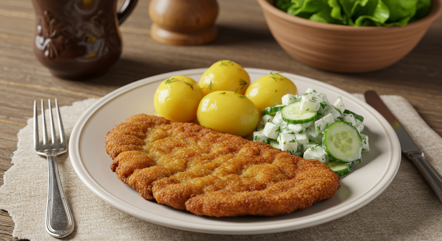 Kotlet schabowy z ziemniakami i mizeria